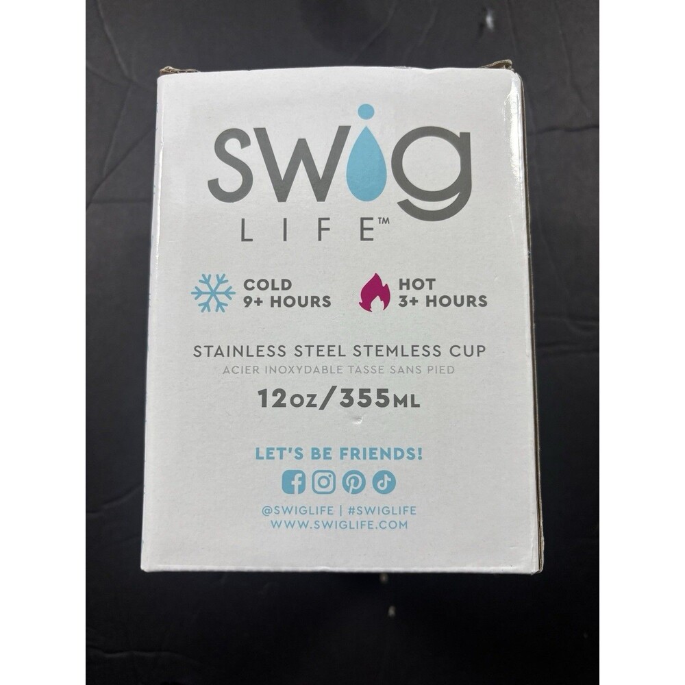 Swig Life Stainless Steel Stemless Wine Cup Shimmer Rose Gold 12oz  NIB Box Wear